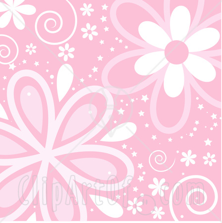 Copy of 28008 Clipart Illustration Of A Pink Background With Swirls Stars And Pink And White Flowers