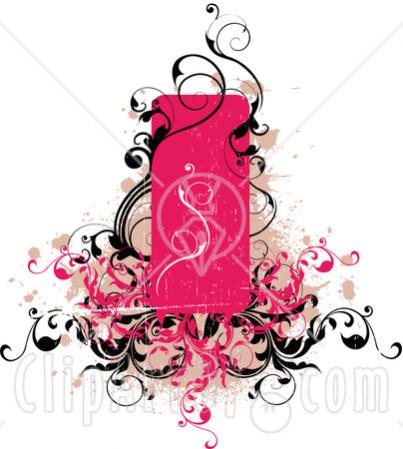 21584 Clipart Illustration Of A Blank Pink For Copyspace With Black And Pink Vines Over Beige Splatters On A White Background