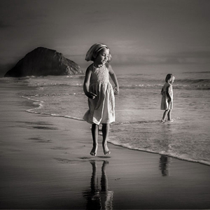 black and white beach